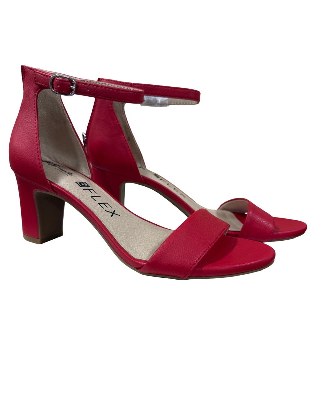 Life Stride Flex Red Ankle Strap Block Heel Sandals